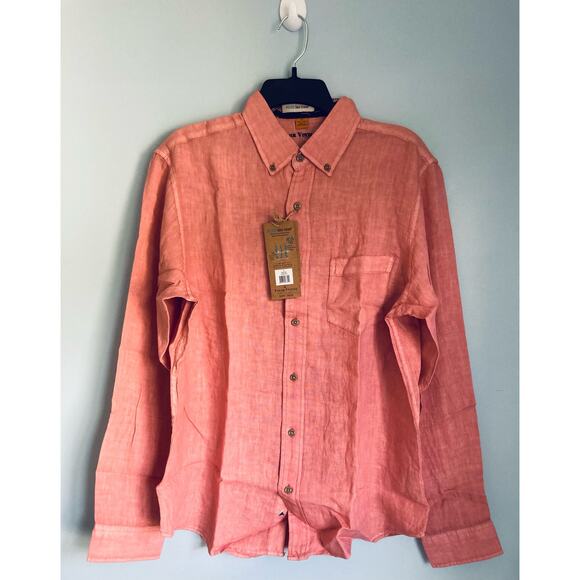 Tailor Vintage Medium Button Up Long Sleeve Shirt Salmon - Picture 1 of 7
